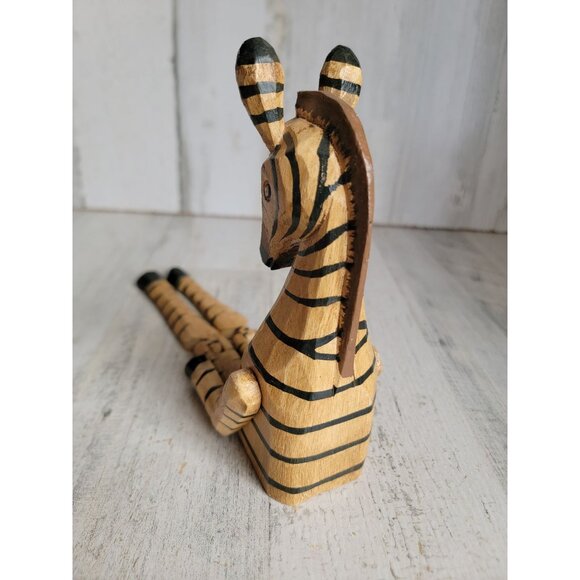 Vintage zebra safari wooden feet dangling jointed home decor unique - Picture 5 of 7